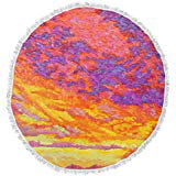 Kess InHouse Jeff Ferst Flowers in The Field Orange Purple Round Beach Towel Blanket 